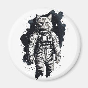 Aimant Conception de chat par astronaute d'encre noire