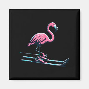 Aimant Conception de flamant rose de ski mignonne sports 