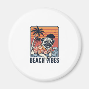 Aimant Conception de gravure vintage pug ambiance plage_1