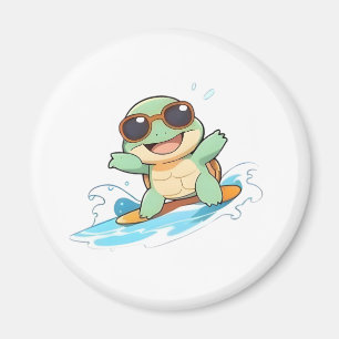 Aimant Conception de plage d'été de tortue chibi mignonne