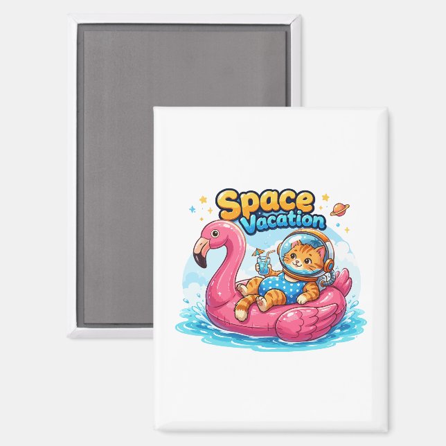 Aimant Conception de vacances de chat spatial Kawaii (Recto/Verso)