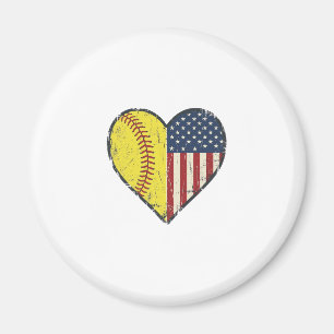Aimant Conception de vecteur vintage de coeur de softball