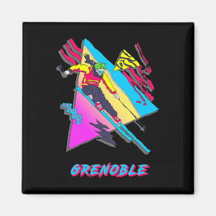 Aimant Conception vibrante de ski avec texte Grenoble Ski