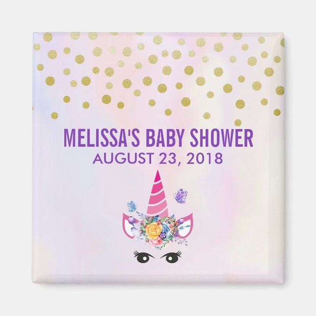 Aimant Confetti rose unicorne tendance et Baby shower de  (Devant)