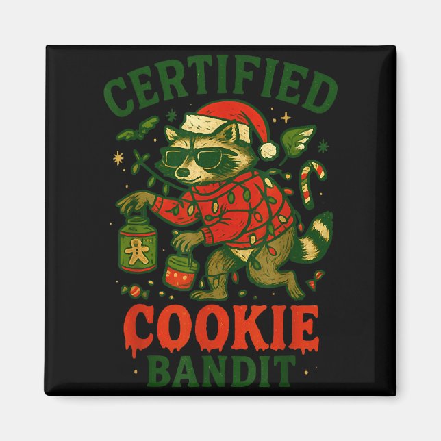 Aimant Cookie Bandit Certifié, Funny Christmas Lights Ra (Devant)