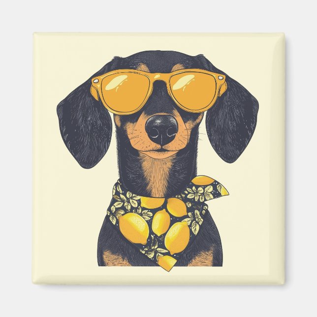 Aimant Cool Dachshund Dog Sunglasses Lemons (Devant)
