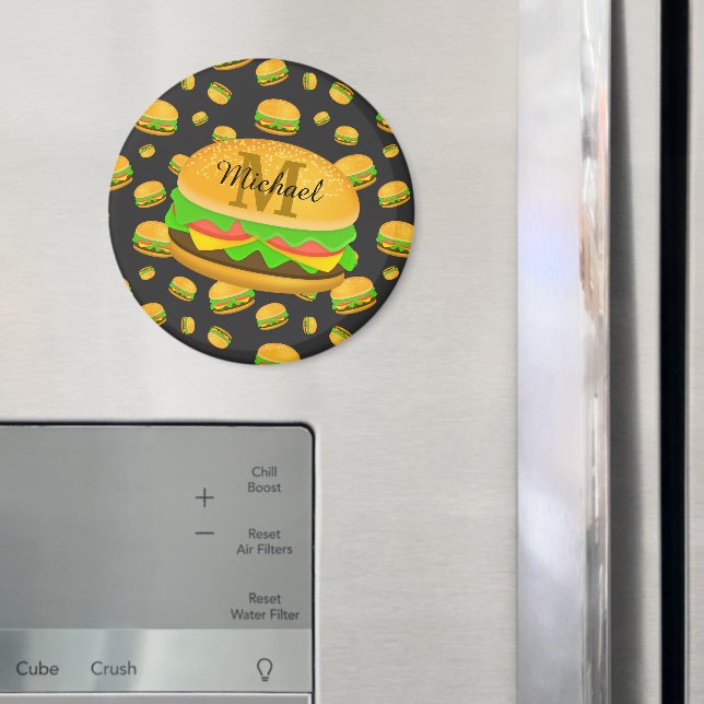 Aimant Cool et amusant yummy burger motif Monogramme (In situ (réfrigérateur))