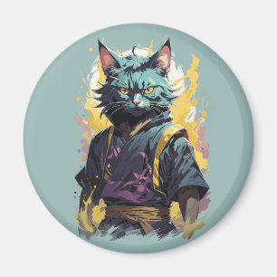 Aimant Cool Feu Splash Gris Ninja Chat Guerrier