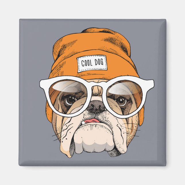 Aimant Cool Hipster Bulldog (Devant)