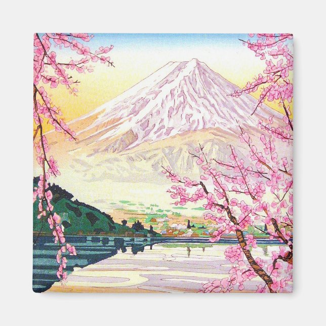 Aimant Cool oriental japonais Fuji printemps cerisier art (Devant)