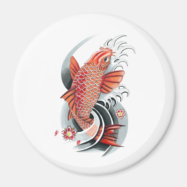 Aimant Cool Oriental Japonais Rouge Koi Carp tatouage de  (Devant)