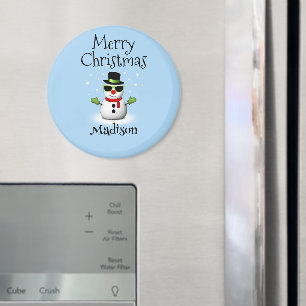 Aimant Cool Snowman Joyeux Noël hiver Nom personnalisé