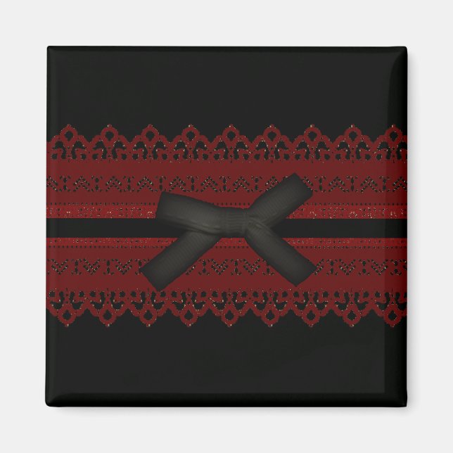 Aimant Cool Steampunk gothique Rouge dentelle noir (Devant)