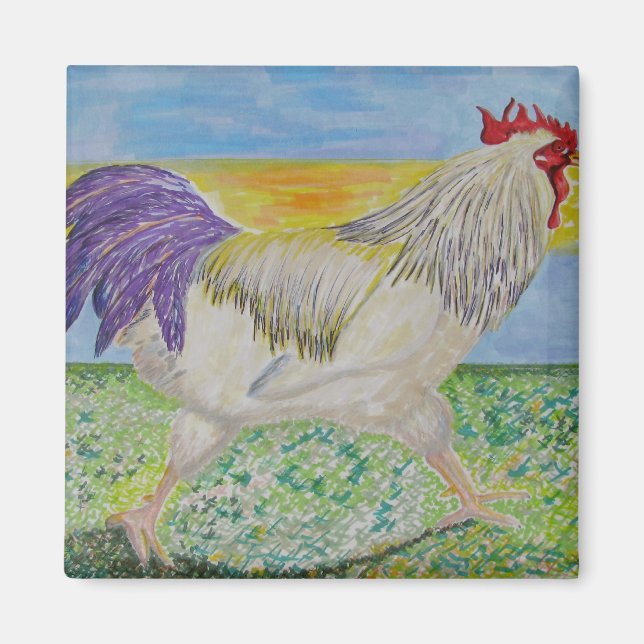 Aimant - Coq/Poulet Art - En Course (Devant)