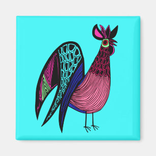 Aimant Coq rose d'art populaire