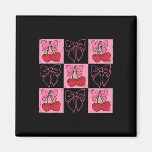 Aimant Coquette à carreaux rose et nœud papillon rouge et