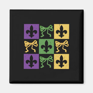 Aimant Coquette Bow À damiers Fleur De Lis Mardi Gras Car