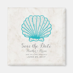 Aimant Coquillage rustique Turquoise Enregistrer la date