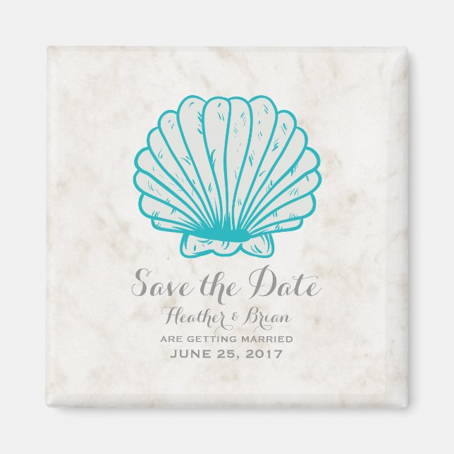 Aimant Coquillage rustique Turquoise Enregistrer la date (Devant)