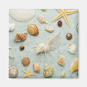 Aimant Coquillages assortis sur l'arrière - plan bleu