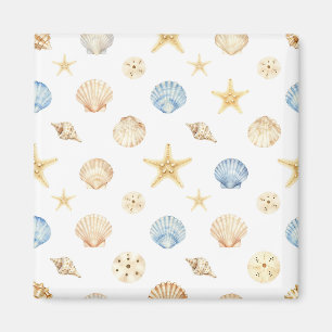 Aimant Coquillages et étoiles de mer à l'aquarelle motif