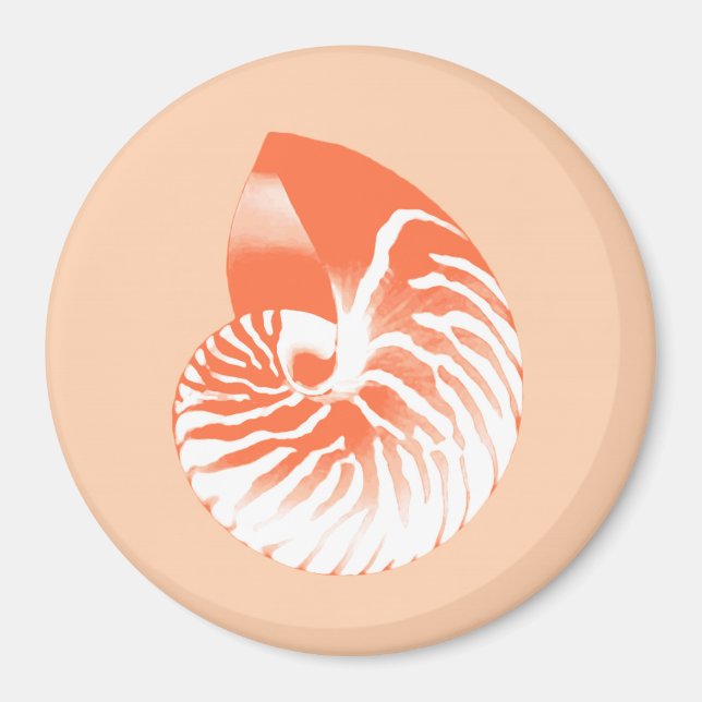 Aimant Coquille de Nautilus - corail orange et blanc (Devant)