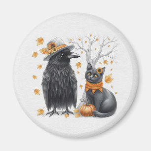 Aimant Corbeau et chat Automne Thanksgiving Crow