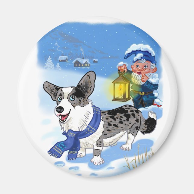 Aimant Corgi bleu merle (Devant)