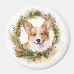 Aimant Corgi Christmas Wreath Festive Pup
