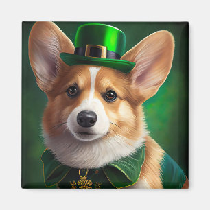 Aimant Corgi Dog en robe de fête St. Patrick