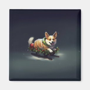 Aimant Corgi neige de Noël hiver