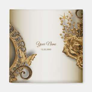Aimant Cortège de mariage papillon floral doré vintage