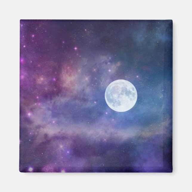 Aimant Cosmos, pleine lune et étoiles scintillantes, (Devant)