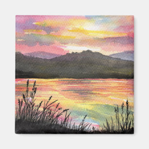 Aimant Coucher de soleil au bord du lac