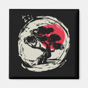 Aimant Coucher de soleil japonais Bonsai Art