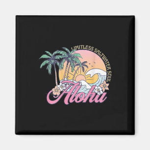 Aimant Coucher de soleil rétro Aloha Palmiers Fleurs trop