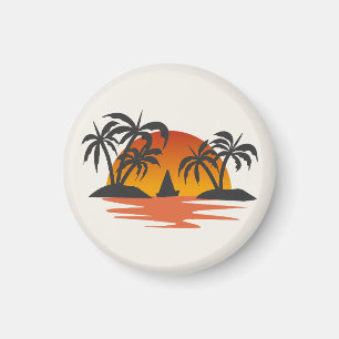 Aimant Coucher de soleil tropical silhouette palmiers île