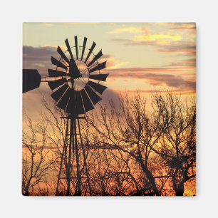 Aimant Coucher du soleil de moulin à vent du Texas