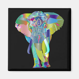 Aimant Couleur vive Mandala Elephant