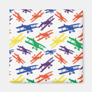 Aimant Couleurs primaires Vintage Motif d'avion Biplane