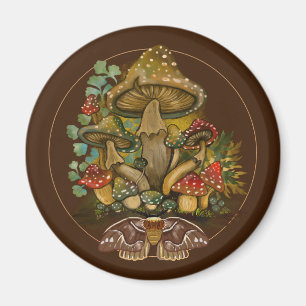 Aimant Couleurs Vintages rétro Champignons & Moth Art