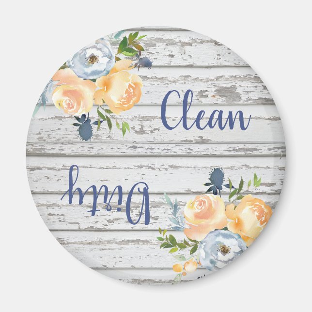 Aimant Country Clean Dirty Floral Bois Lave-vaisselle (Devant)