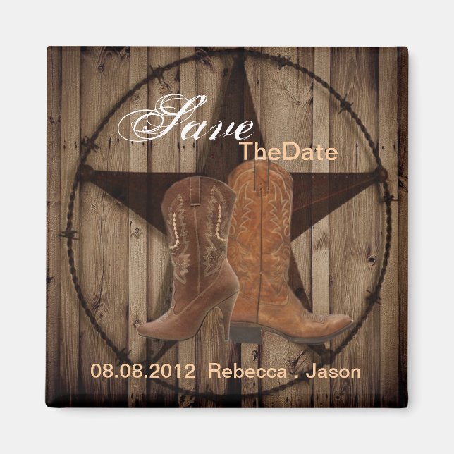 Aimant Country Cowboy Boots Western Wedding enregistrer l (Devant)