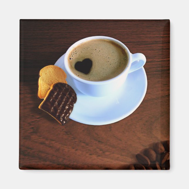 Aimant Coupe de café avec mousse en forme de coeur (Devant)