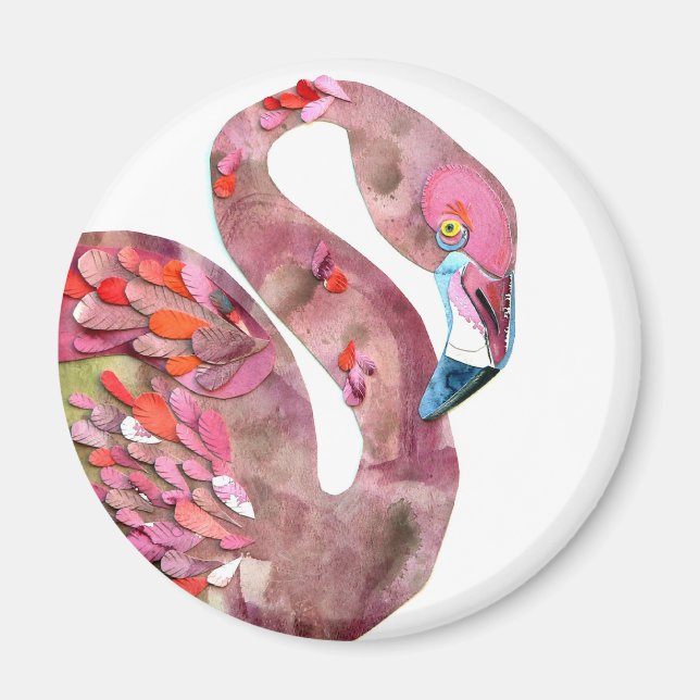 Aimant Coupe FLAMANT ROSE aquarelle (Devant)
