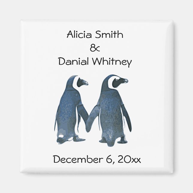 Aimant Couple de pingouin Enregistrer l'aimant de date (Devant)