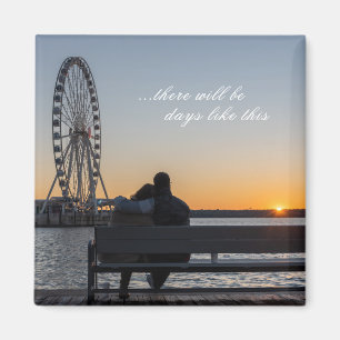 Aimant Couple Together Watch Sunset sur banc