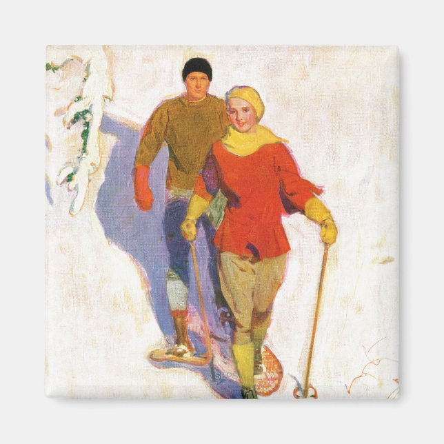 Aimant Couple Wearing Snowshoes par McClelland Barclay (Devant)