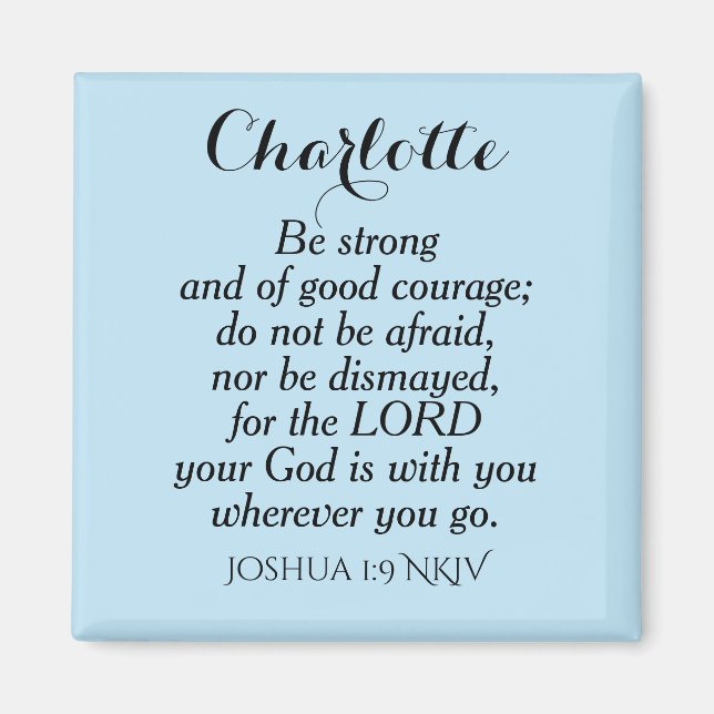 Aimant Courage bleu clair Bible Verset Nom personnalisé S (Devant)