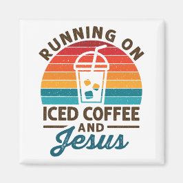 Aimant Courir sur le café glacé et Jesus Retro